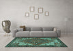 Machine Washable Persian Turquoise Traditional Area Rugs in a Living Room,, wshtr2293turq