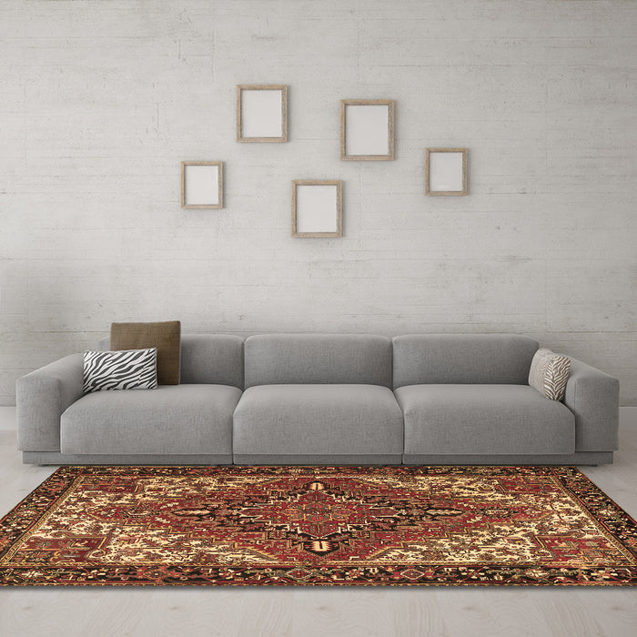 Machine Washable Persian Brown Traditional Rug in a Living Room,, wshtr2293brn