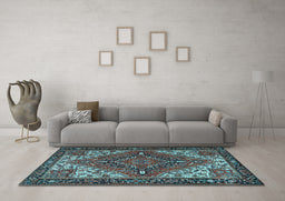 Machine Washable Persian Light Blue Traditional Rug in a Living Room, wshtr2293lblu