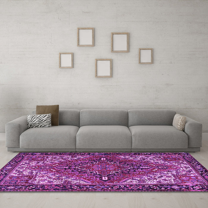 Machine Washable Persian Purple Traditional Area Rugs in a Living Room, wshtr2293pur