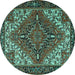 Round Machine Washable Persian Turquoise Traditional Area Rugs, wshtr2293turq