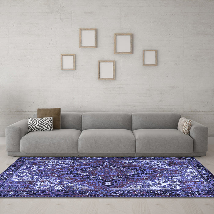 Machine Washable Persian Blue Traditional Rug in a Living Room, wshtr2293blu