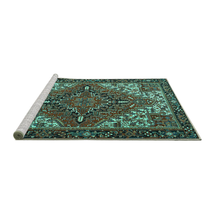 Sideview of Machine Washable Persian Turquoise Traditional Area Rugs, wshtr2293turq