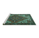 Sideview of Machine Washable Persian Turquoise Traditional Area Rugs, wshtr2293turq