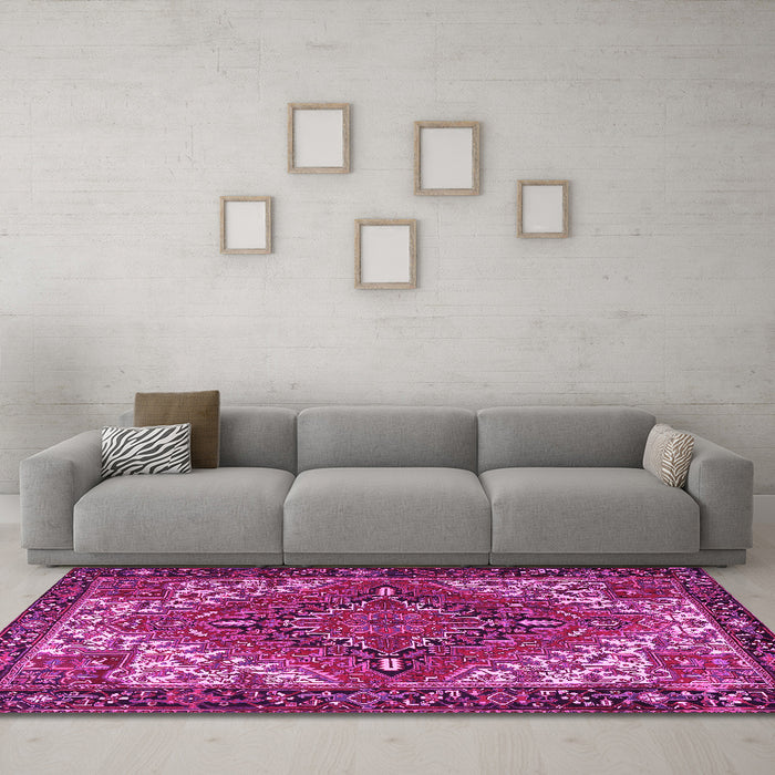 Machine Washable Persian Pink Traditional Rug in a Living Room, wshtr2293pnk