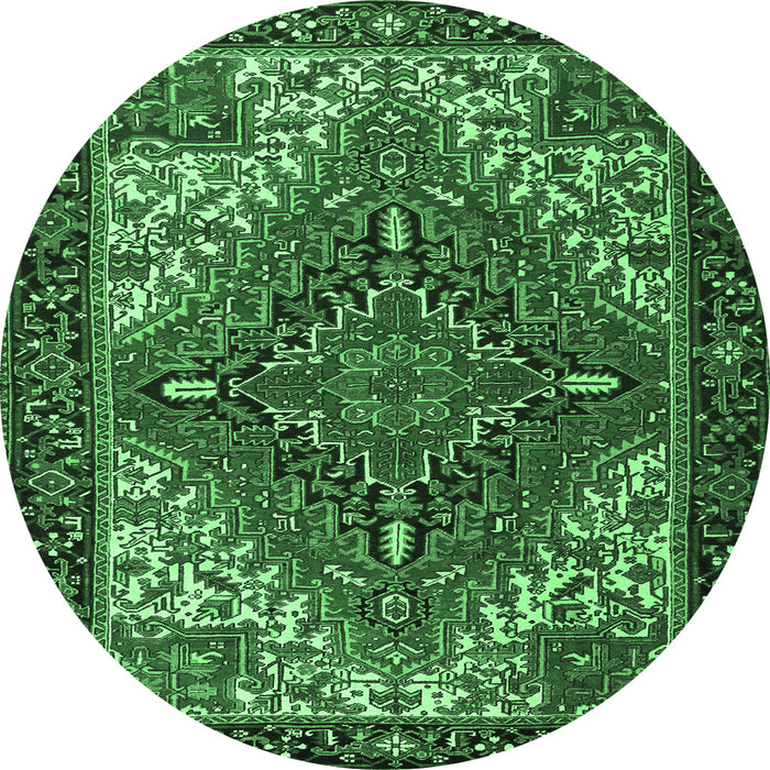 Round Machine Washable Persian Emerald Green Traditional Area Rugs, wshtr2293emgrn