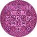 Round Machine Washable Persian Pink Traditional Rug, wshtr2294pnk