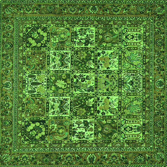 Round Machine Washable Persian Green Traditional Area Rugs, wshtr2294grn
