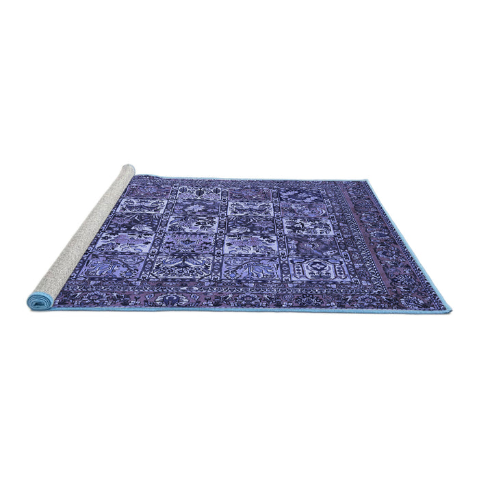 Sideview of Machine Washable Persian Blue Traditional Rug, wshtr2294blu
