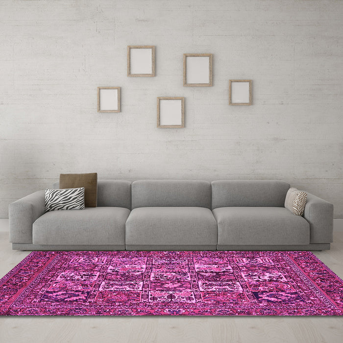Machine Washable Persian Pink Traditional Rug in a Living Room, wshtr2294pnk