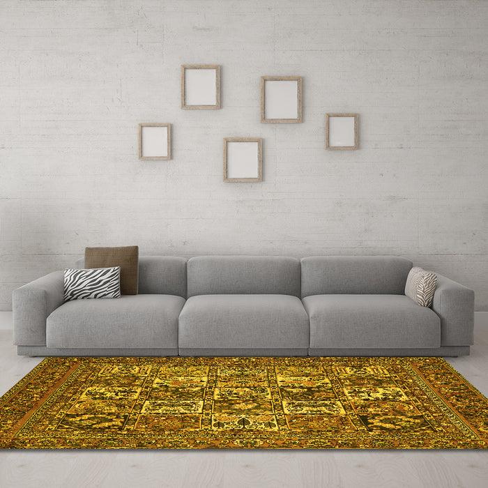 Machine Washable Persian Yellow Traditional Rug in a Living Room, wshtr2294yw