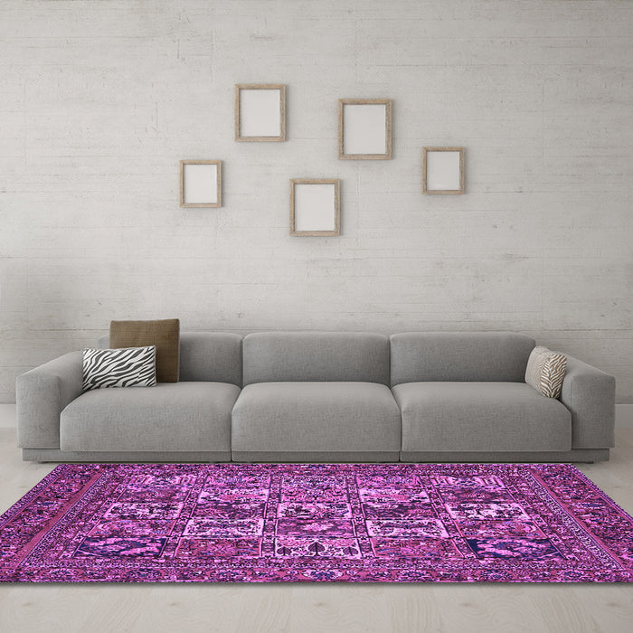 Machine Washable Persian Purple Traditional Area Rugs in a Living Room, wshtr2294pur