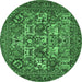 Round Machine Washable Persian Emerald Green Traditional Area Rugs, wshtr2294emgrn