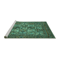 Sideview of Machine Washable Persian Turquoise Traditional Area Rugs, wshtr2294turq