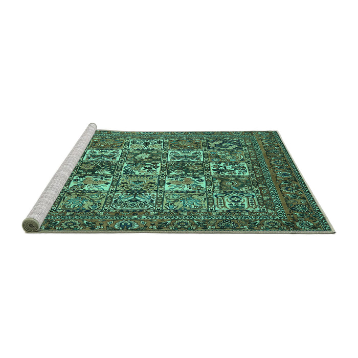 Sideview of Machine Washable Persian Turquoise Traditional Area Rugs, wshtr2294turq