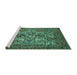 Sideview of Machine Washable Persian Turquoise Traditional Area Rugs, wshtr2294turq