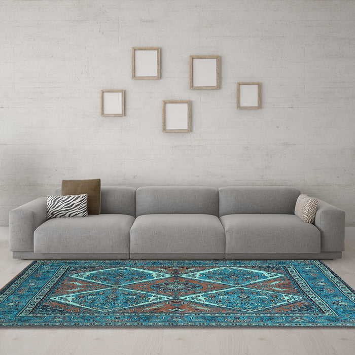 Machine Washable Persian Light Blue Traditional Rug in a Living Room, wshtr2295lblu