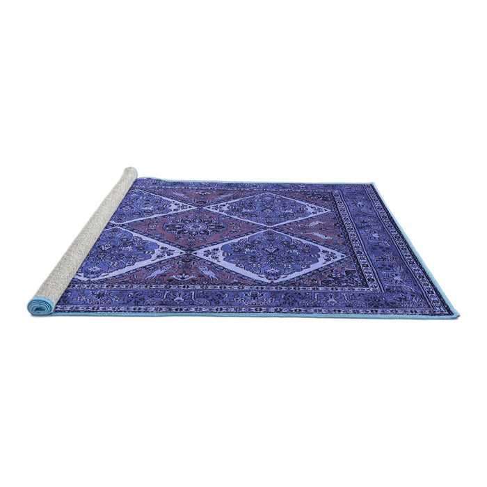 Sideview of Machine Washable Persian Blue Traditional Rug, wshtr2295blu