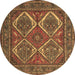 Round Persian Brown Traditional Rug, tr2295brn