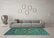 Machine Washable Persian Turquoise Traditional Area Rugs in a Living Room,, wshtr2295turq