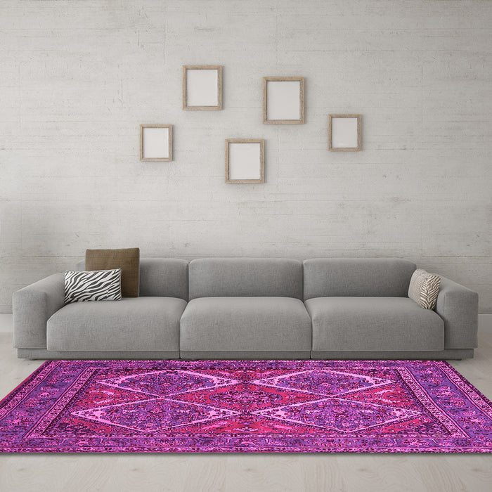 Machine Washable Persian Pink Traditional Rug in a Living Room, wshtr2295pnk