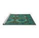 Sideview of Machine Washable Persian Turquoise Traditional Area Rugs, wshtr2295turq