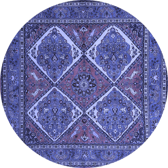 Round Machine Washable Persian Blue Traditional Rug, wshtr2295blu