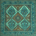 Square Machine Washable Persian Turquoise Traditional Area Rugs, wshtr2295turq