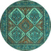 Round Machine Washable Persian Turquoise Traditional Area Rugs, wshtr2295turq