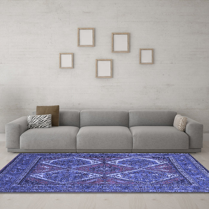 Machine Washable Persian Blue Traditional Rug in a Living Room, wshtr2295blu