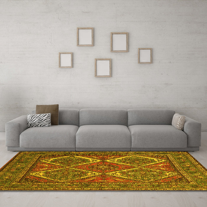 Machine Washable Persian Yellow Traditional Rug in a Living Room, wshtr2295yw