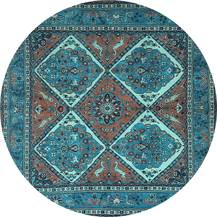 Round Machine Washable Persian Light Blue Traditional Rug, wshtr2295lblu