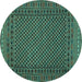 Round Southwestern Turquoise Country Rug, tr2296turq