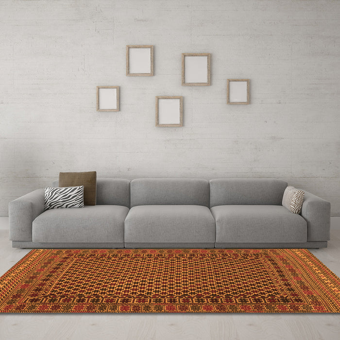 Machine Washable Southwestern Orange Country Area Rugs in a Living Room, wshtr2296org