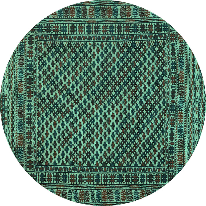 Round Machine Washable Southwestern Turquoise Country Area Rugs, wshtr2296turq