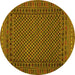 Round Machine Washable Southwestern Yellow Country Rug, wshtr2296yw