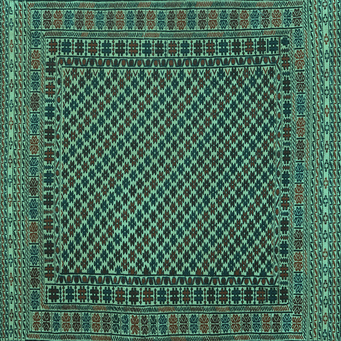 Square Machine Washable Southwestern Turquoise Country Area Rugs, wshtr2296turq