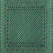 Square Machine Washable Southwestern Turquoise Country Area Rugs, wshtr2296turq