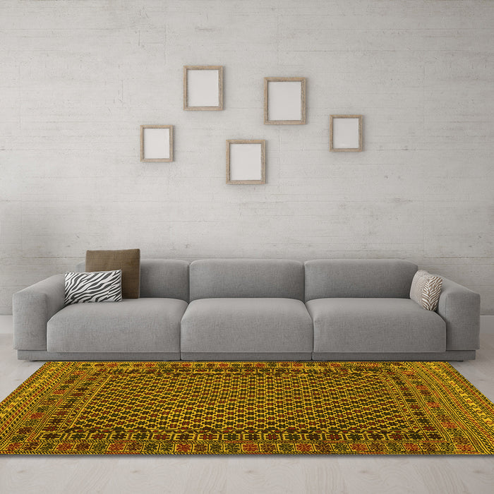 Machine Washable Southwestern Yellow Country Rug in a Living Room, wshtr2296yw
