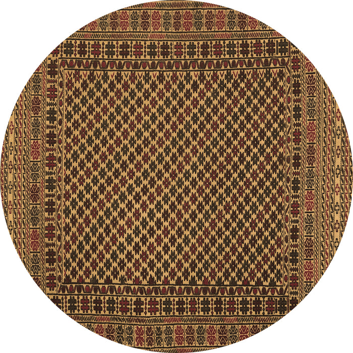 Round Machine Washable Southwestern Brown Country Rug, wshtr2296brn