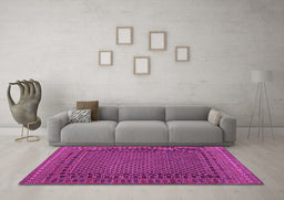 Machine Washable Southwestern Pink Country Rug in a Living Room, wshtr2296pnk