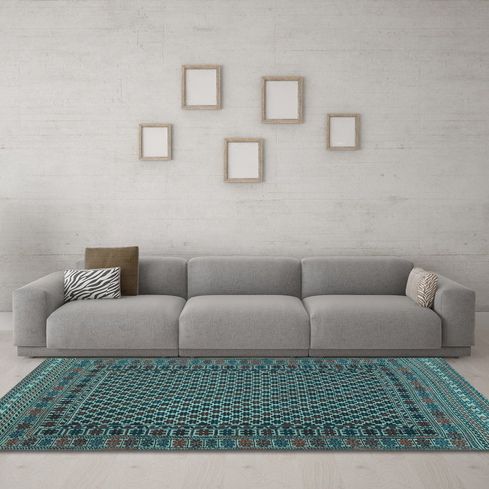 Machine Washable Southwestern Light Blue Country Rug in a Living Room, wshtr2296lblu