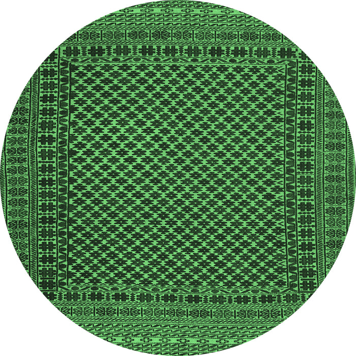 Round Machine Washable Southwestern Emerald Green Country Area Rugs, wshtr2296emgrn