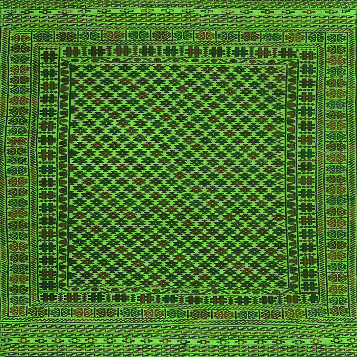 Round Machine Washable Southwestern Green Country Area Rugs, wshtr2296grn
