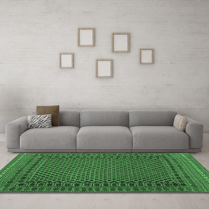 Machine Washable Southwestern Emerald Green Country Area Rugs in a Living Room,, wshtr2296emgrn