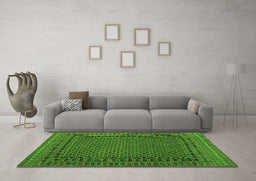 Machine Washable Southwestern Green Country Area Rugs in a Living Room,, wshtr2296grn