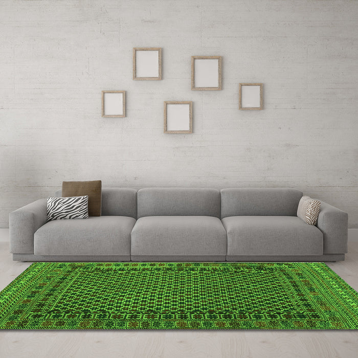 Machine Washable Southwestern Green Country Area Rugs in a Living Room,, wshtr2296grn