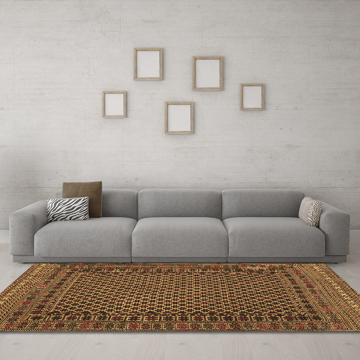 Machine Washable Southwestern Brown Country Rug in a Living Room,, wshtr2296brn