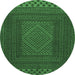 Round Machine Washable Persian Emerald Green Traditional Area Rugs, wshtr2297emgrn