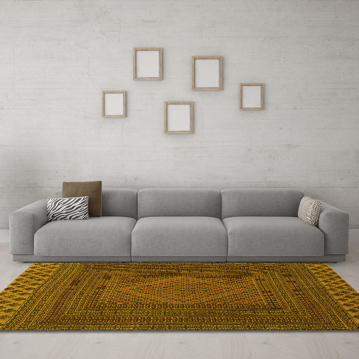 Machine Washable Persian Yellow Traditional Rug in a Living Room, wshtr2297yw